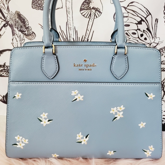 NWT KATE SPADE FLORAL EMBROIDERY MADISON BLUE WHITE CROSSBODY MEDIUM SATCHEL - Picture 2 of 7